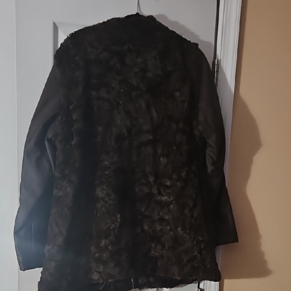 Dennis Basso Brown Faux Leather Fur Jacket/Vest - Women -XL - Picture 8 of 11